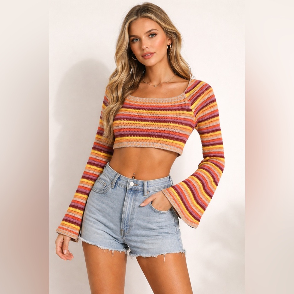 Yellow The Label Alisha knit Cropped Sweater M Multicolor Stripe Bolero Top